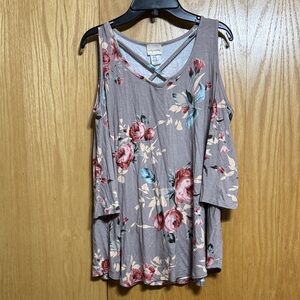 Lovely Melody Mauve Floral Cold-Shoulder Top
